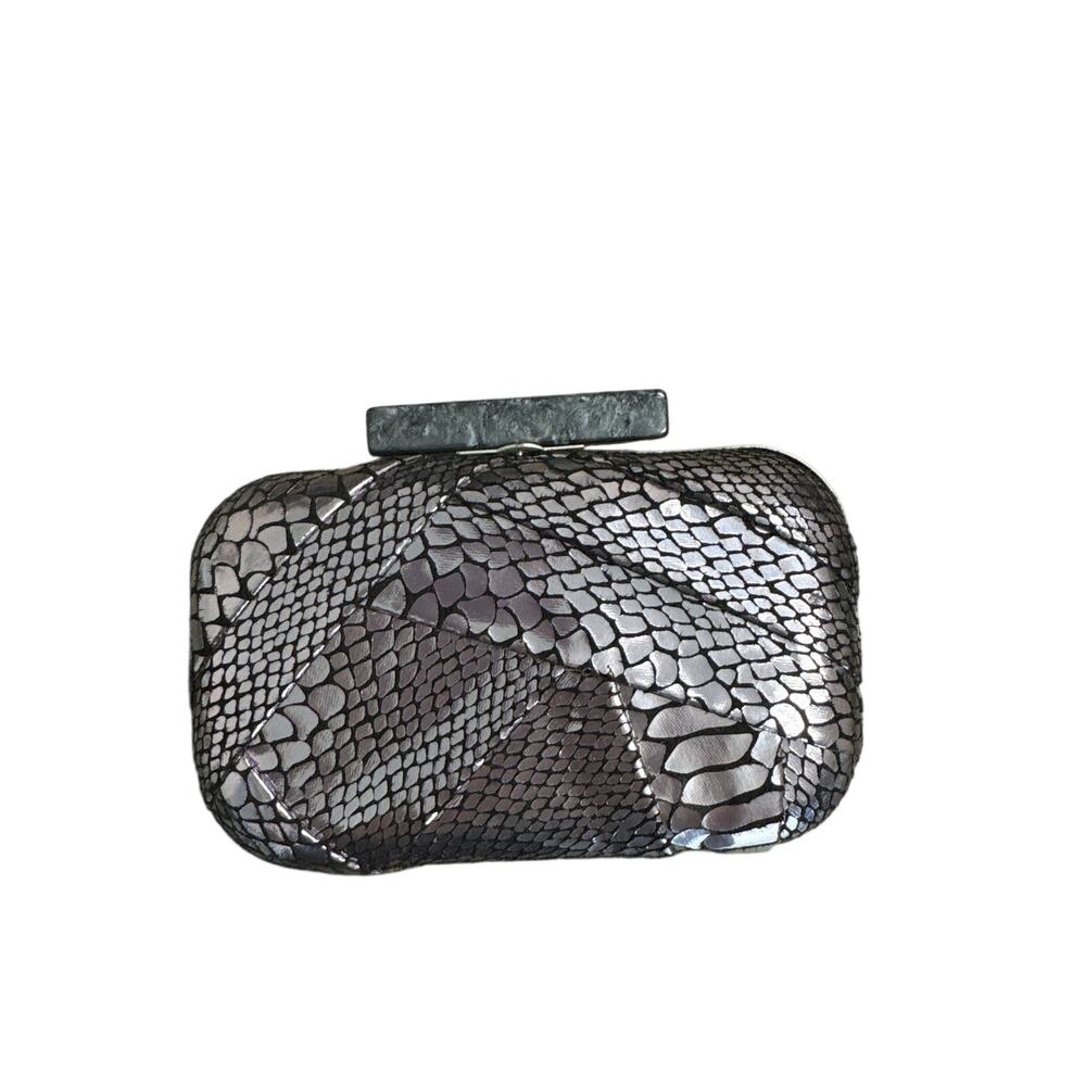 No Brand Silver Metallic Snake Skin Box Clutch 6"x3.5"